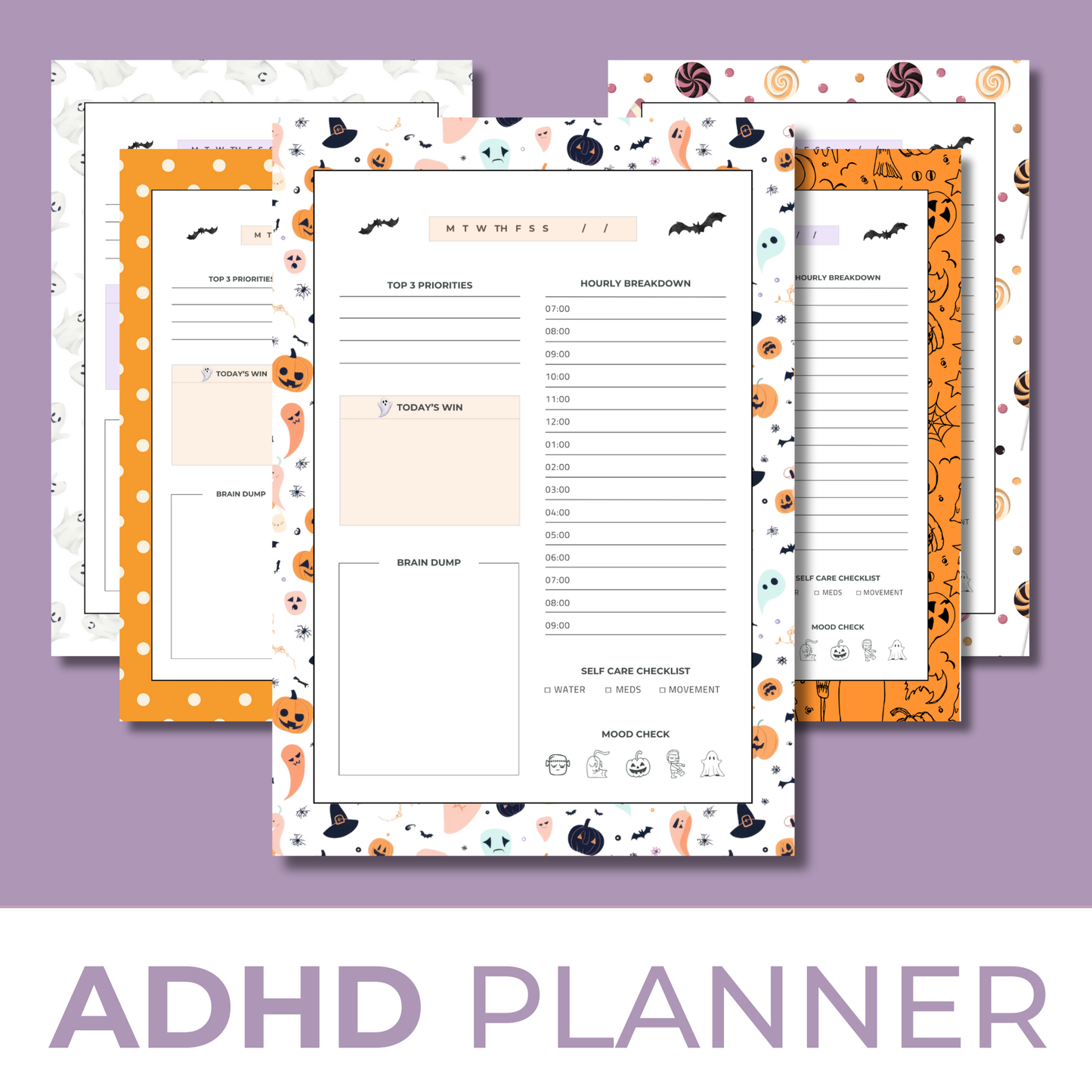 Halloween ADHD Planner Printable | Spooky Daily Planner PDF with Brain Dump & Self-Care Checklist
