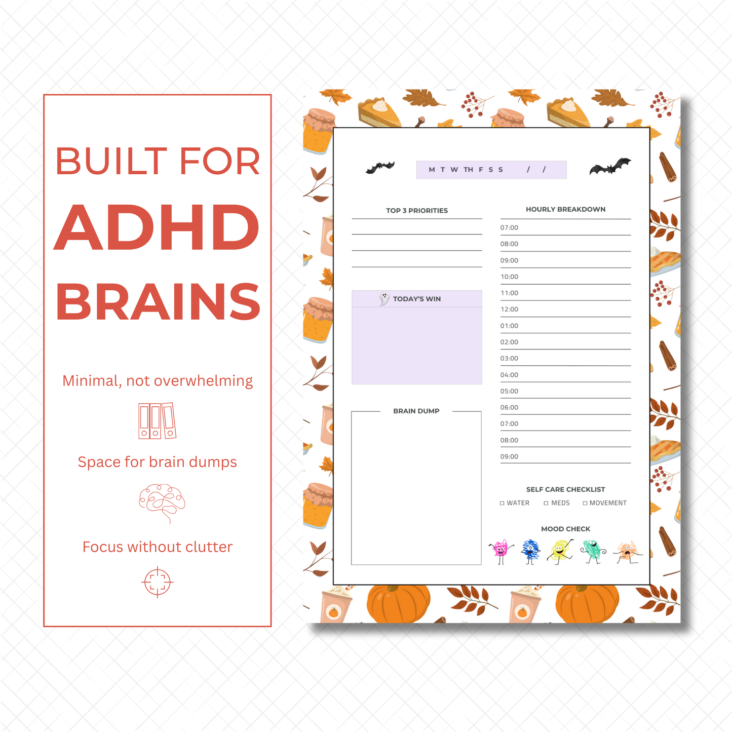 Fall ADHD Planner Printable Bundle | Autumn Daily Planner PDF for Focus & Organization