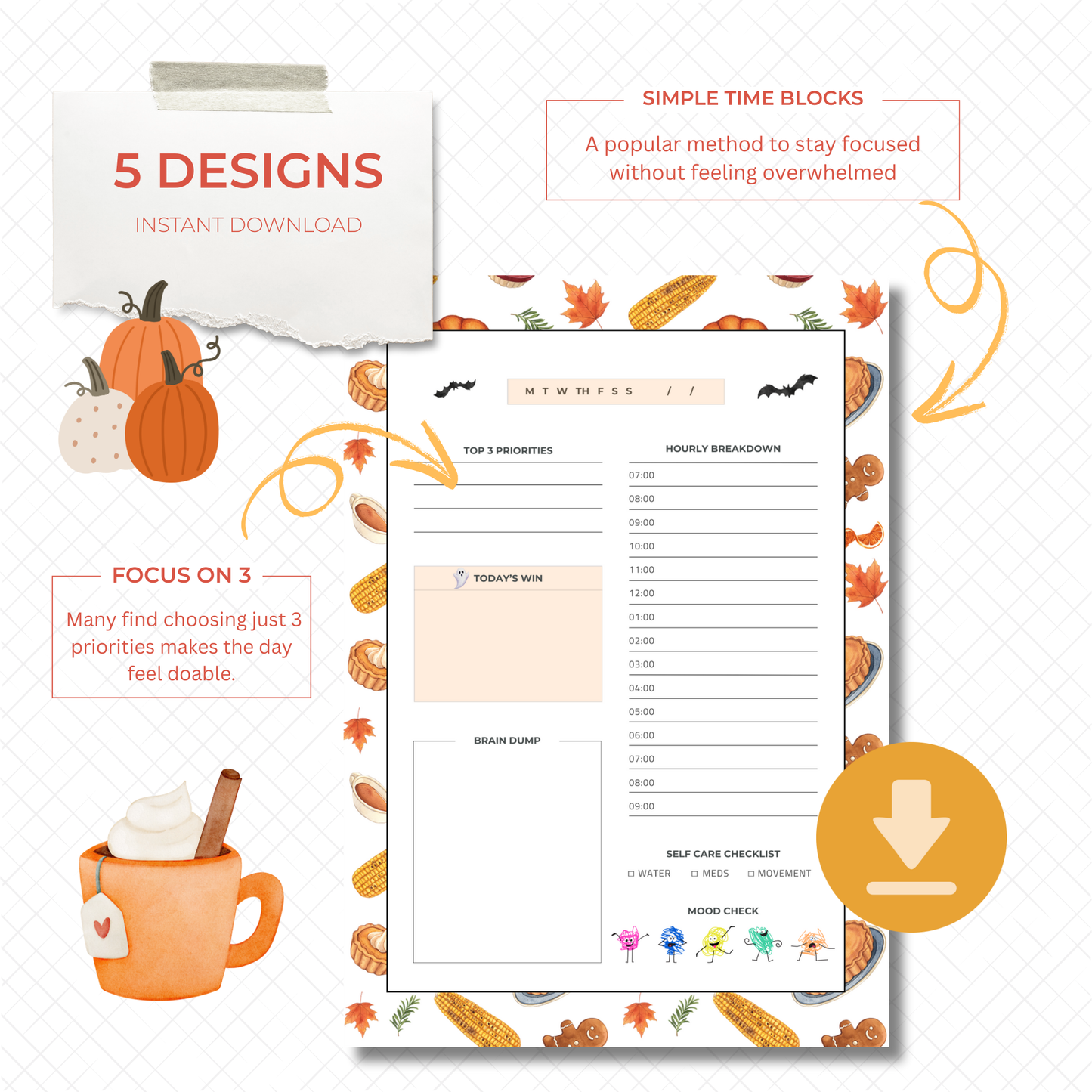 Fall ADHD Planner Printable Bundle | Autumn Daily Planner PDF for Focus & Organization