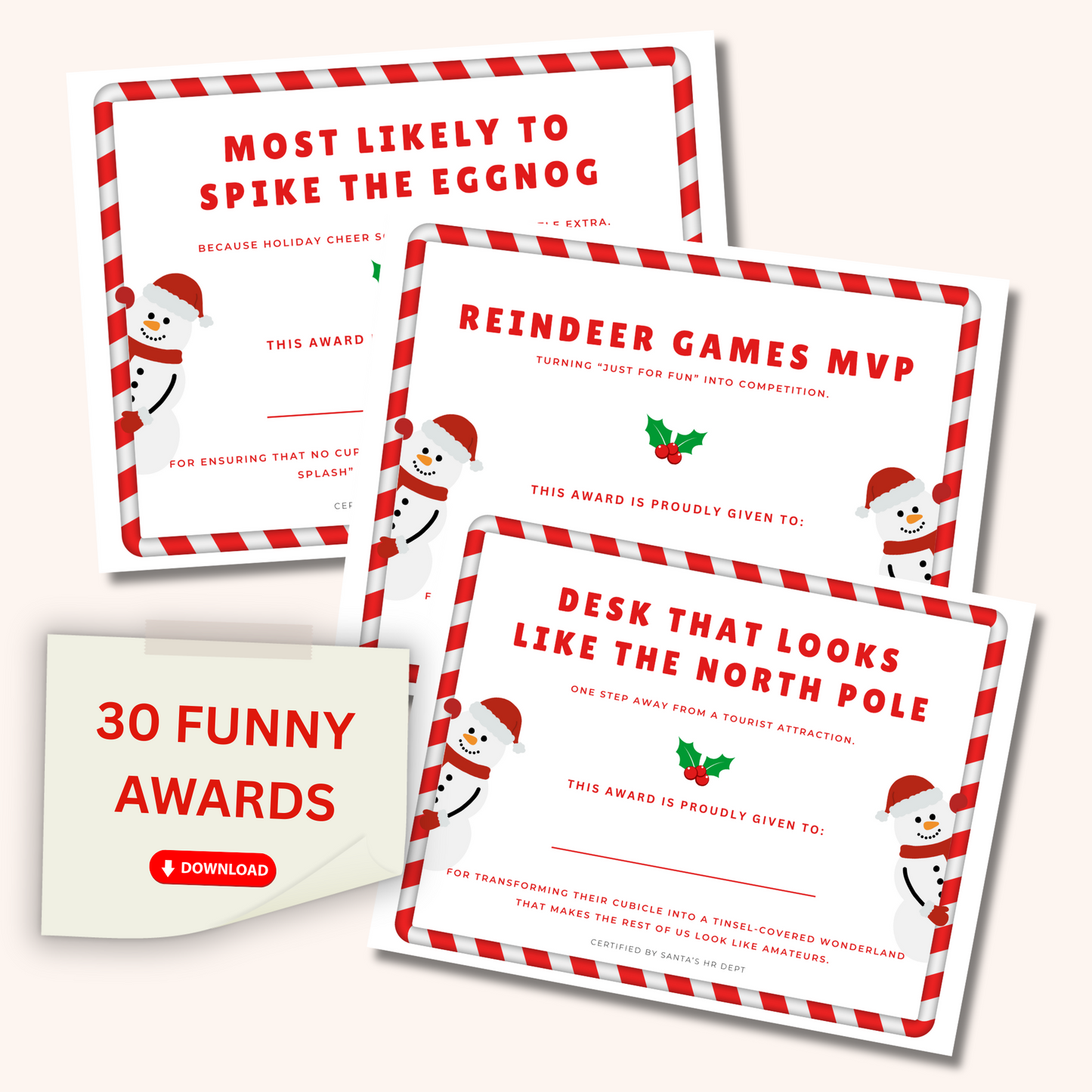 30 Funny Office Christmas Awards – Printable Holiday Party Certificates