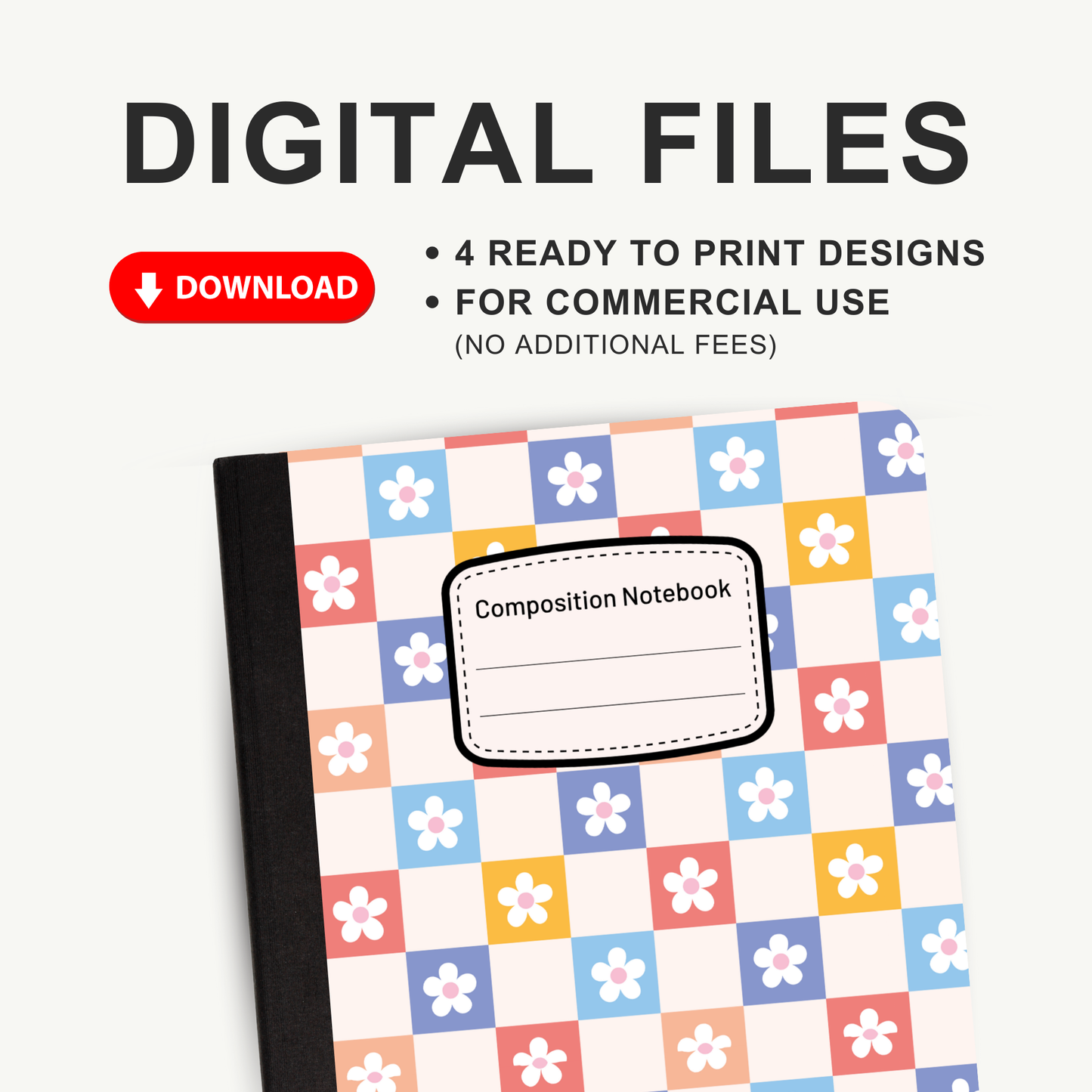 Checkers + Floral - 4 Digital Notebook Cover