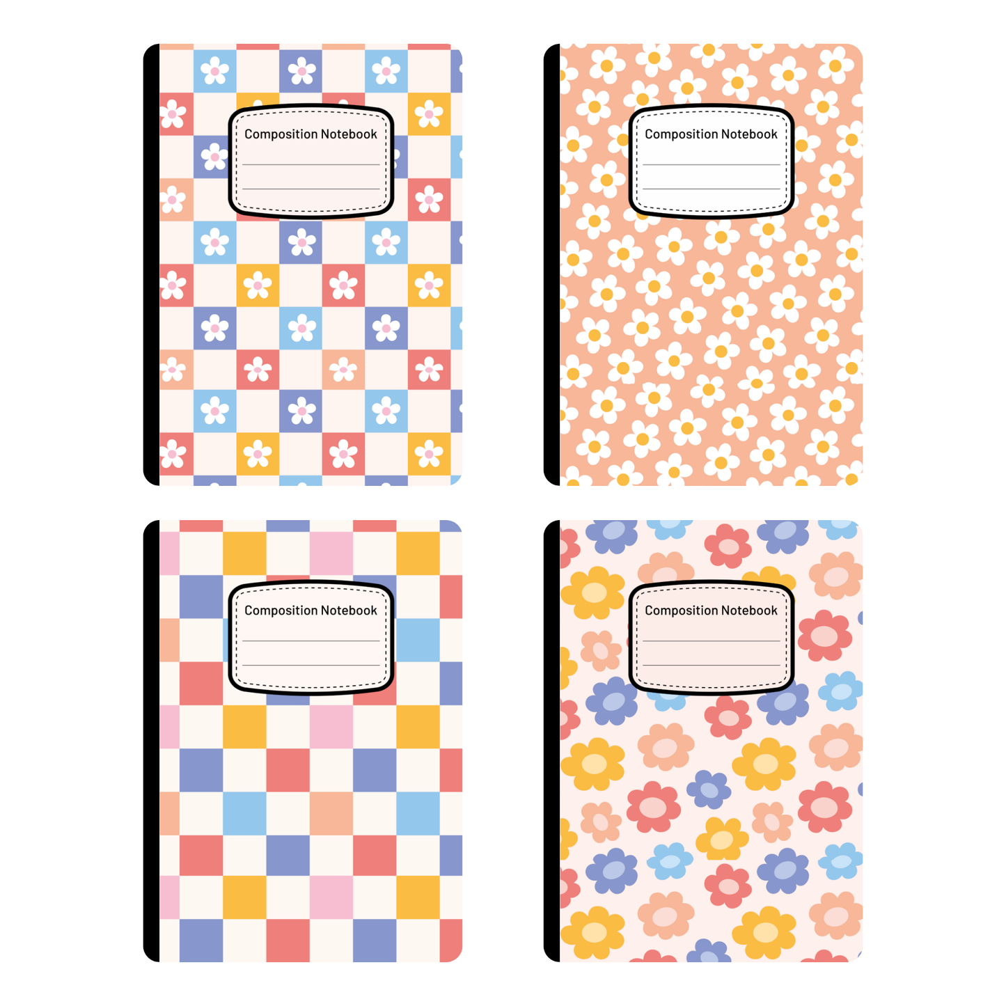 Checkers + Floral - 4 Digital Notebook Cover