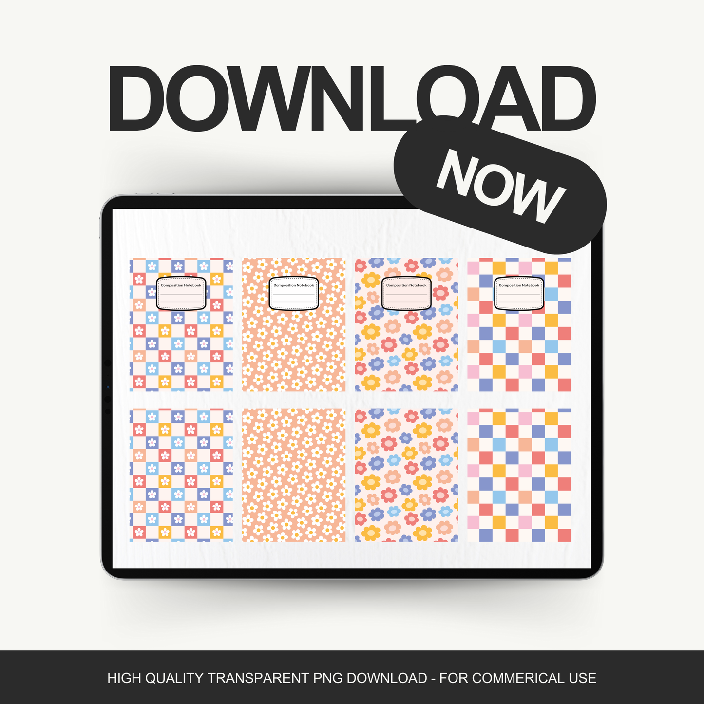 Checkers + Floral - 4 Digital Notebook Cover
