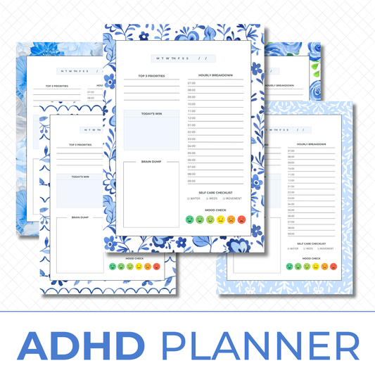 ADHD Daily Planner Printable | Minimal Hourly Schedule, Brain Dump & Self-Care Checklist