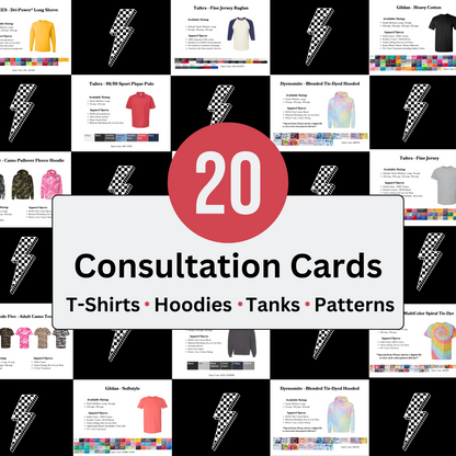 Consultation Cards DTF TRANSFERS - 20 Printable Apparel Consultation Cards for Custom Creators