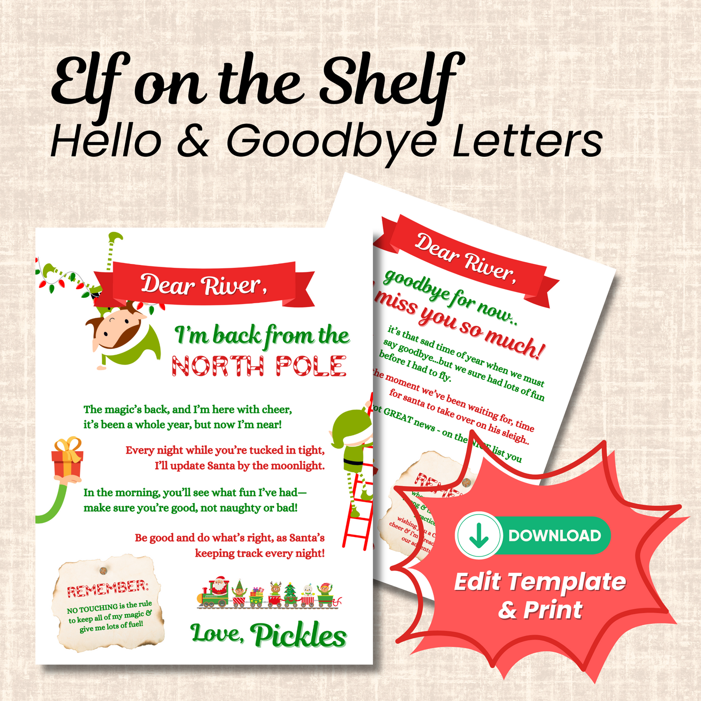 Editable Elf on the Shelf Hello & Goodbye Notes – 100% Customizable Canva Template – Instant Download & Print