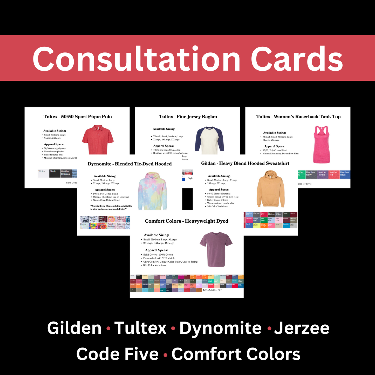 Consultation Cards DTF TRANSFERS - 20 Printable Apparel Consultation Cards for Custom Creators