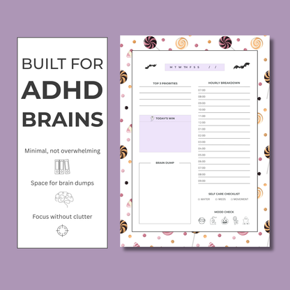 Halloween ADHD Planner Printable | Spooky Daily Planner PDF with Brain Dump & Self-Care Checklist