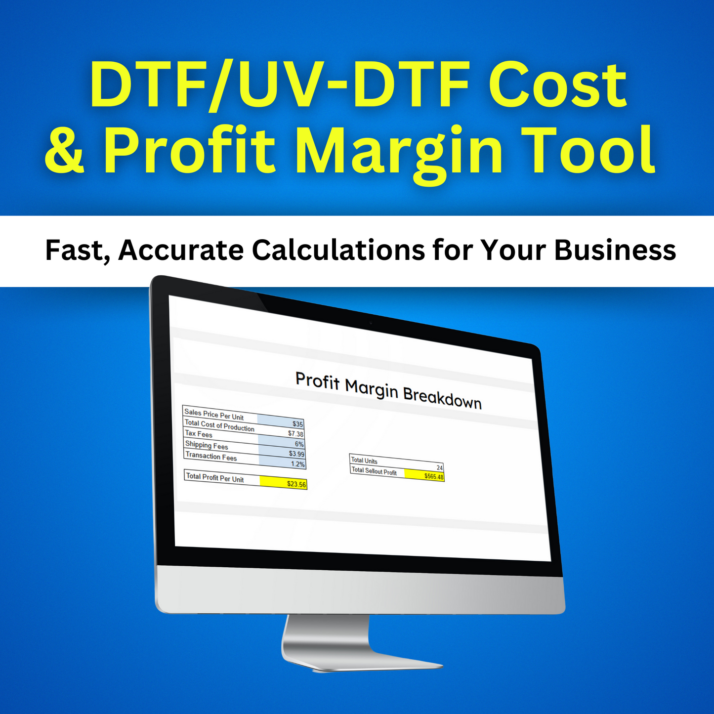DTF TRANSFERS Cost & Profit Margin Calculator - Maximize Your Profits  – Editable Spreadsheet
