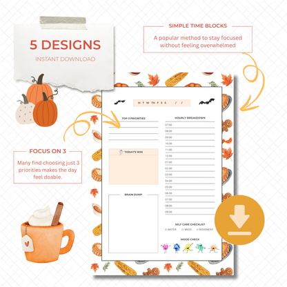 Fall ADHD Planner Printable Bundle | Autumn Daily Planner PDF for Focus & Organization
