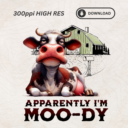 MOO-DY Funny Cow Sublimation Design | Digital Download