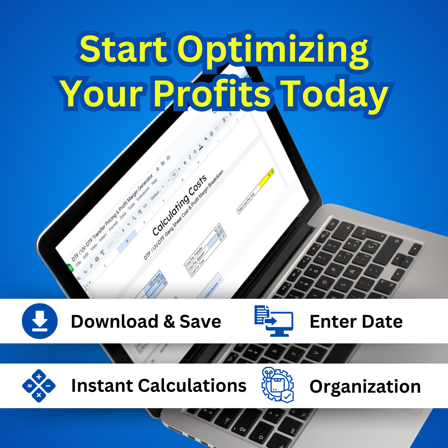 DTF TRANSFERS Cost & Profit Margin Calculator - Maximize Your Profits  – Editable Spreadsheet