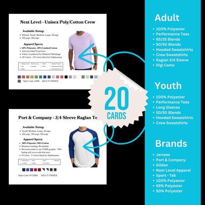 Sublimation Apparel Consultation Cards - 20 Exclusive Cards for Sublimation Apparel