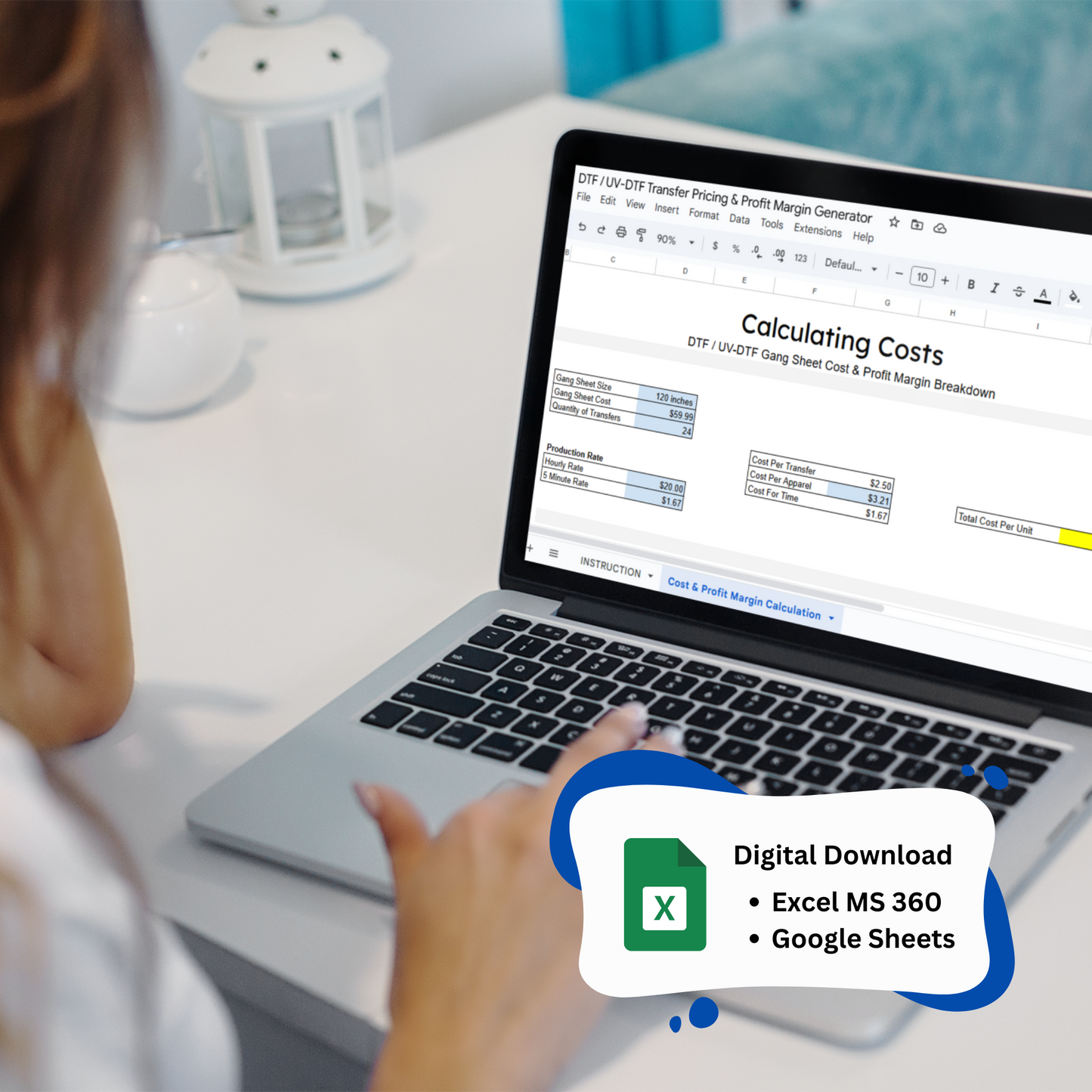 DTF TRANSFERS Cost & Profit Margin Calculator - Maximize Your Profits  – Editable Spreadsheet