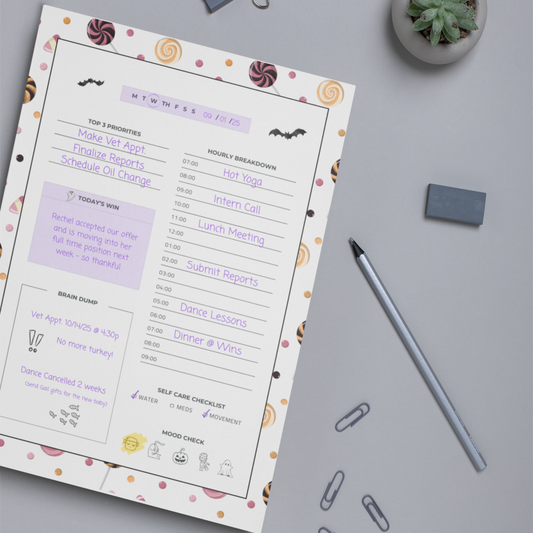 Halloween ADHD Planner Printable | Spooky Daily Planner PDF with Brain Dump & Self-Care Checklist