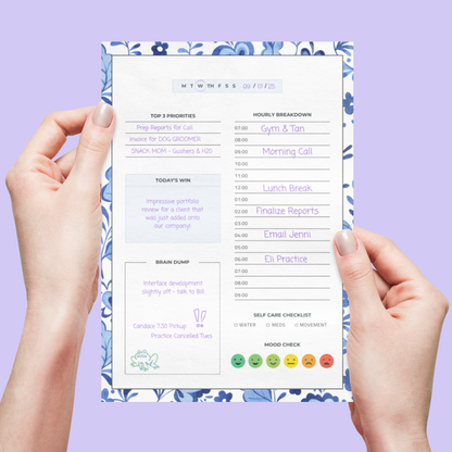 ADHD Daily Planner Printable | Minimal Hourly Schedule, Brain Dump & Self-Care Checklist
