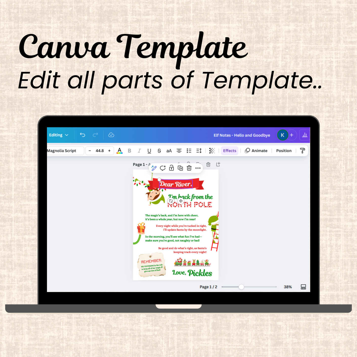 Editable Elf on the Shelf Hello & Goodbye Notes – 100% Customizable Canva Template – Instant Download & Print