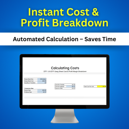 DTF TRANSFERS Cost & Profit Margin Calculator - Maximize Your Profits  – Editable Spreadsheet